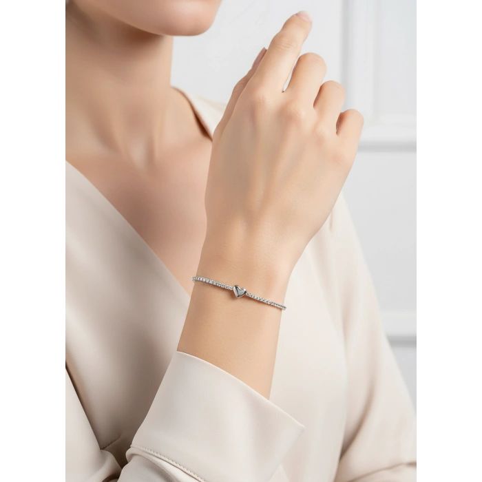 Kalp Suyolu Taşlı Gümüş Bileklik - Rose