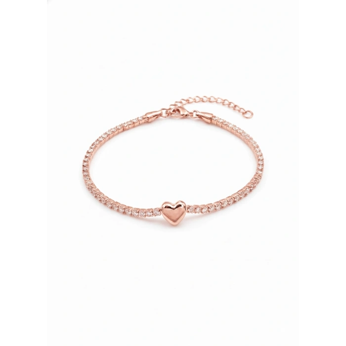 Kalp Suyolu Taşlı Gümüş Bileklik - Rose