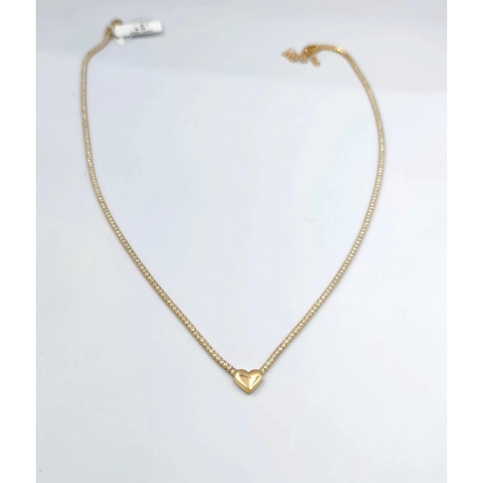 Kalp Suyolu Taşlı Gümüş Kolye - Altın