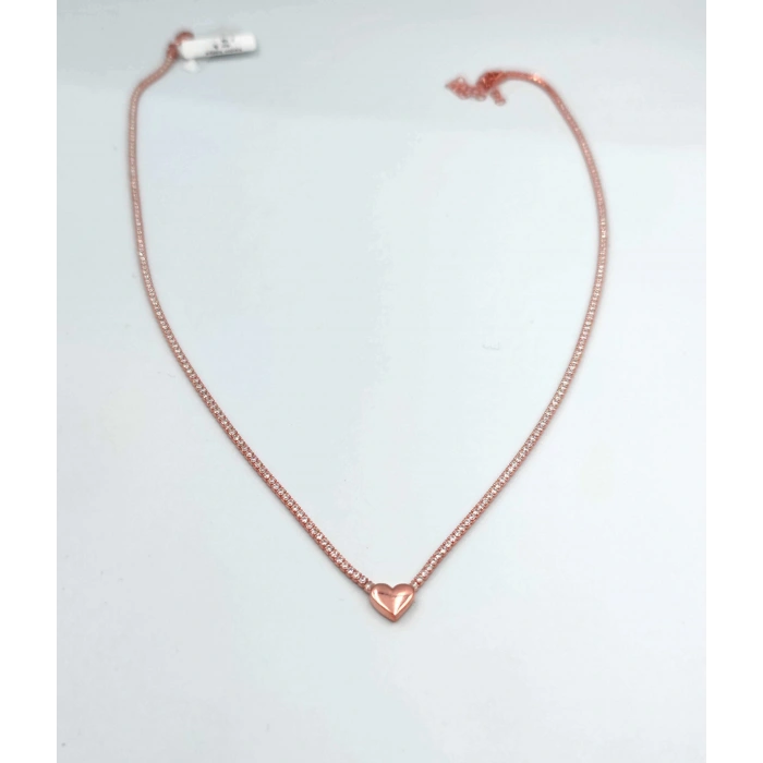 Kalp Suyolu Taşlı Gümüş Kolye - Rose