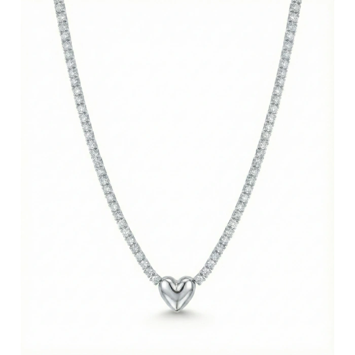 Kalp Suyolu Taşlı Gümüş Kolye - Gümüş