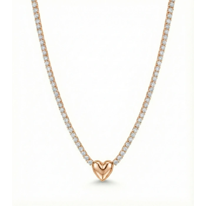 Kalp Suyolu Taşlı Gümüş Kolye - Rose