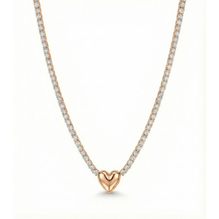 Kalp Suyolu Taşlı Gümüş Kolye - Rose