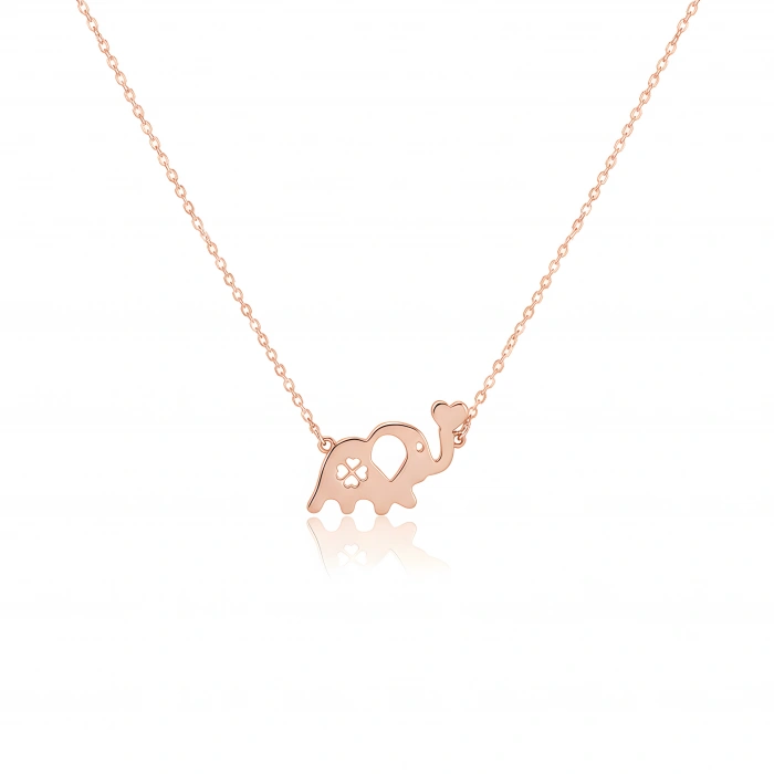 Kalpli Fil Gümüş Kolye - Rose