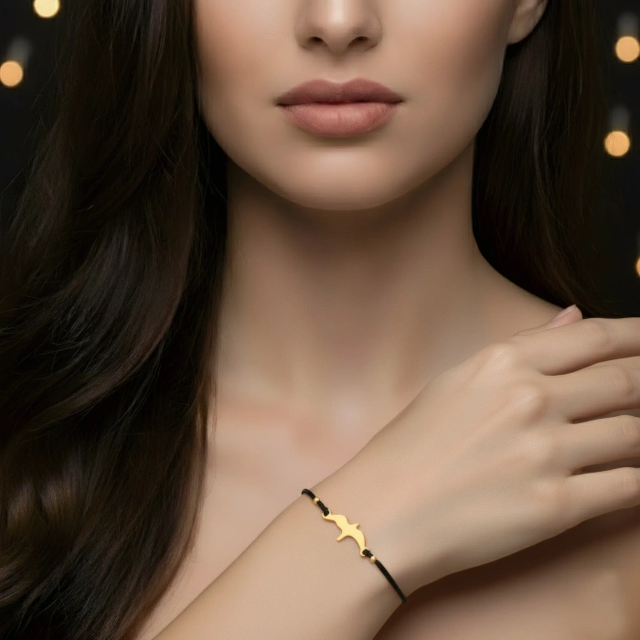 Martı İpli Gümüş Bileklik - Altın