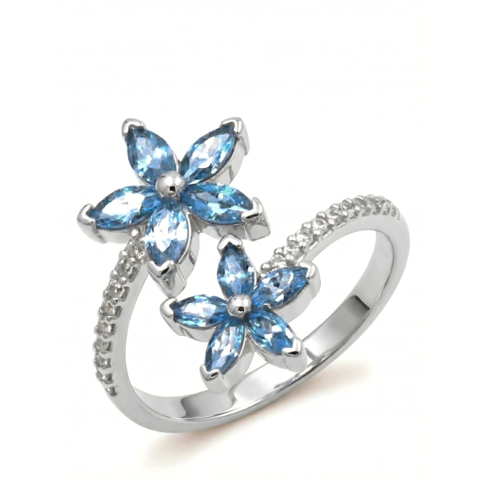 Mikro Taşlı Mavi Kardelen Çiçeği Gümüş Yüzük - Gümüş