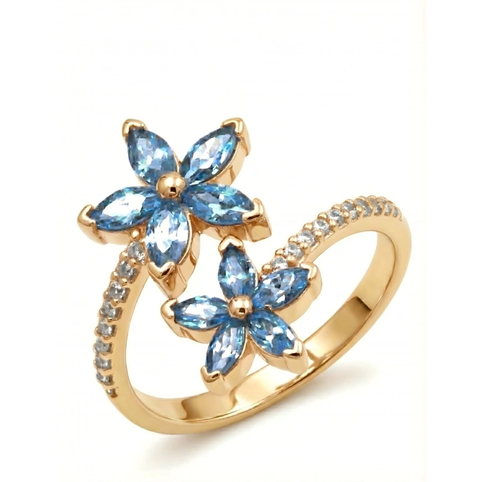 Mikro Taşlı Mavi Kardelen Çiçeği Gümüş Yüzük - Rose