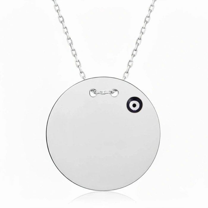 Nazar Boncuklu Plaka Gümüş Kolye - Gümüş