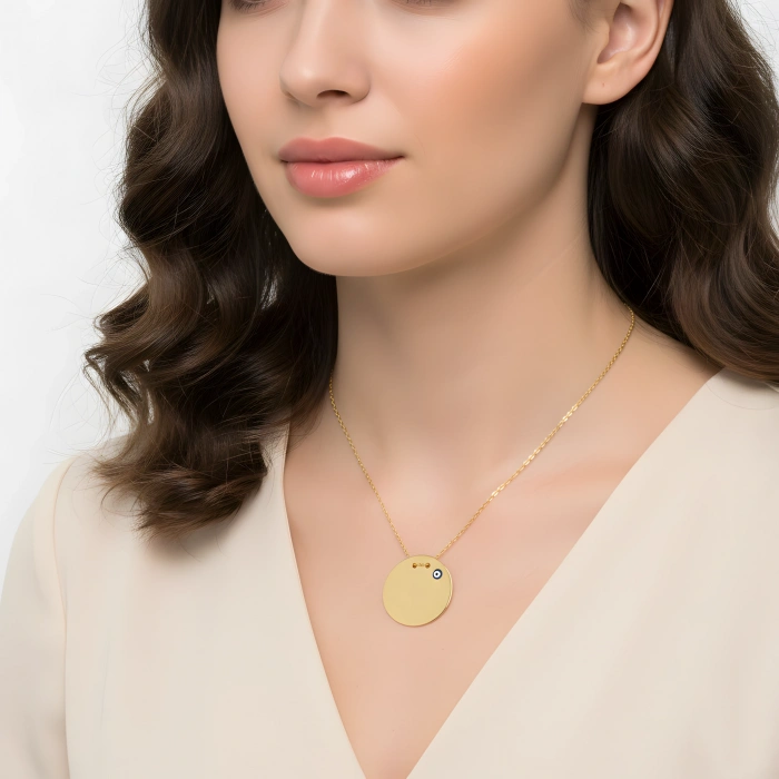 Nazar Boncuklu Plaka Gümüş Kolye - Gümüş