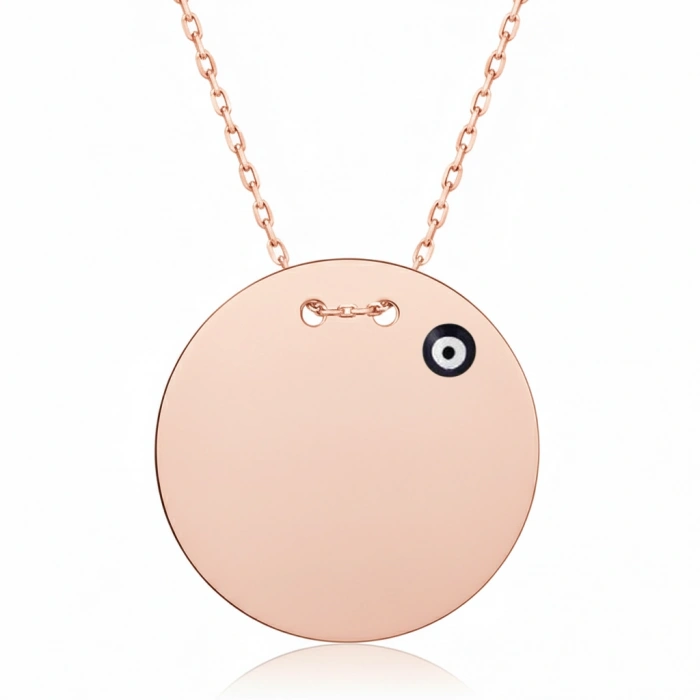 Nazar Boncuklu Plaka Gümüş Kolye - Rose