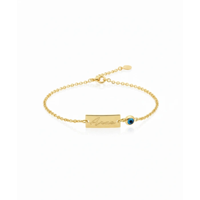 Nazarlı Gümüş İsim Bileklik - Altın