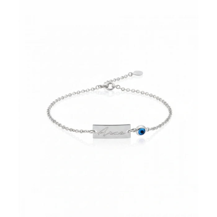 Nazarlı Gümüş İsim Bileklik - Gümüş