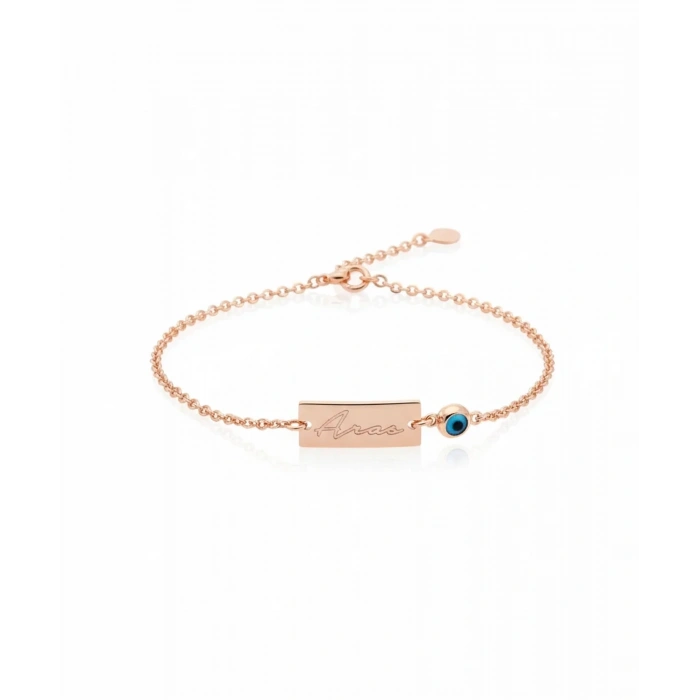 Nazarlı Gümüş İsim Bileklik - Rose