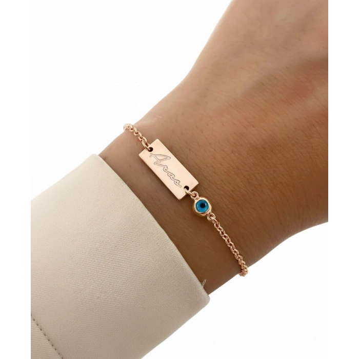 Nazarlı Gümüş İsim Bileklik - Rose