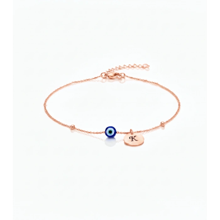 Nazarlı Harf Gümüş Halhal - Rose