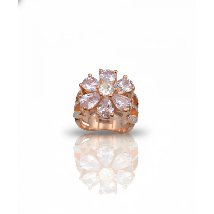 Pembe Taşlı Sevgi Çiçeği Gümüş Yüzük - Rose