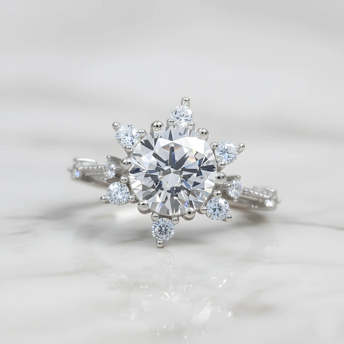 Pırlanta Montür Aşk Güneşi Gümüş Yüzük - Gümüş