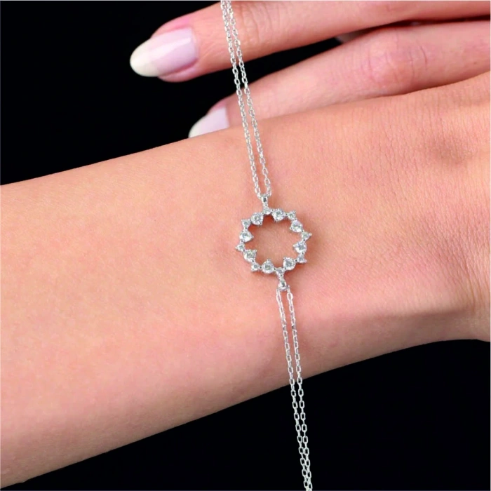 Pırlanta Montür Işıltı Büyüsü Gümüş Bileklik - Gümüş