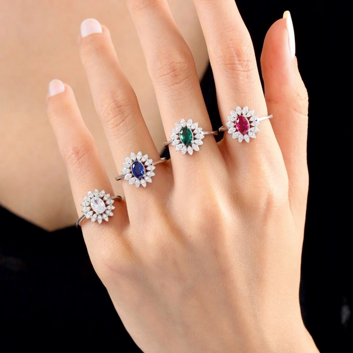 Pırlanta Montür Vega Yıldızı Sentetik Safir Gümüş Yüzük - Rose