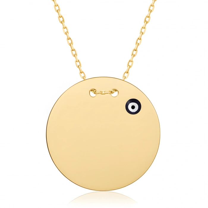 Nazar Boncuklu Plaka Gümüş Kolye - Altın