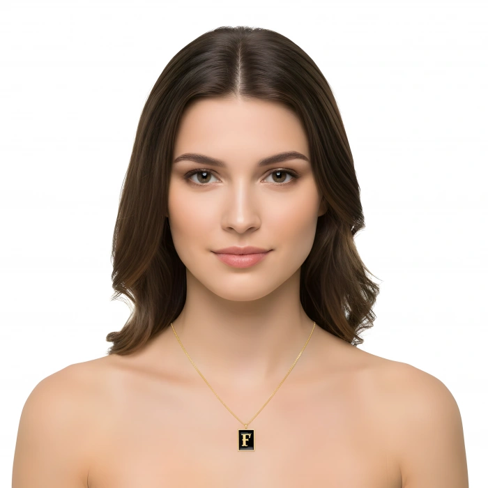 Plaka Harf Gümüş Kolye - Rose