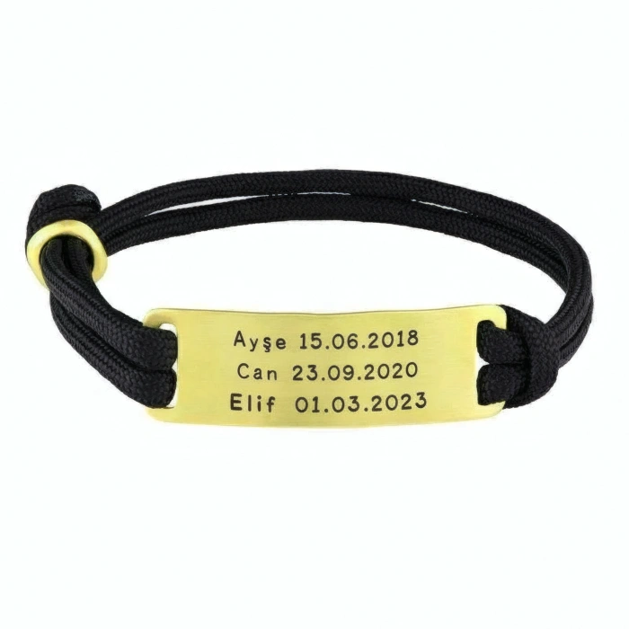 Plaka İsimli Gümüş İpli Bileklik - Altın