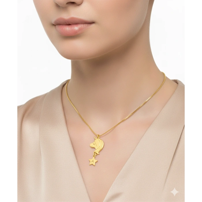 Ponny Harfli Gümüş Kolye - Altın