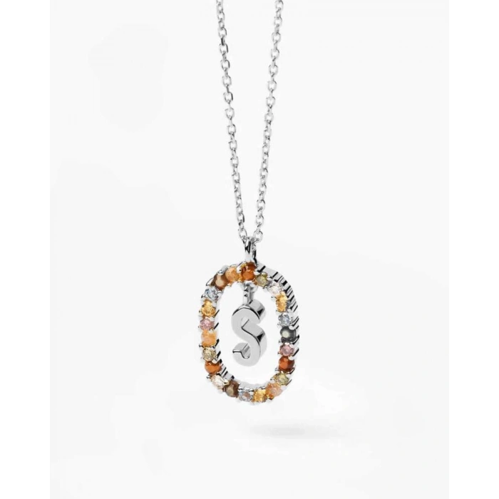 Renkli Taşlı Gümüş Harf Kolye - Gümüş