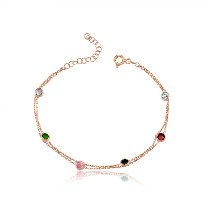 Renkli Tutkular İkili Gümüş Bileklik - Rose