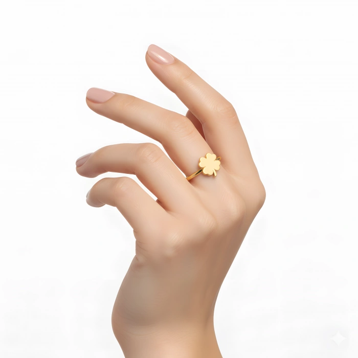 Şans Yoncası Gümüş Yüzük - Altın