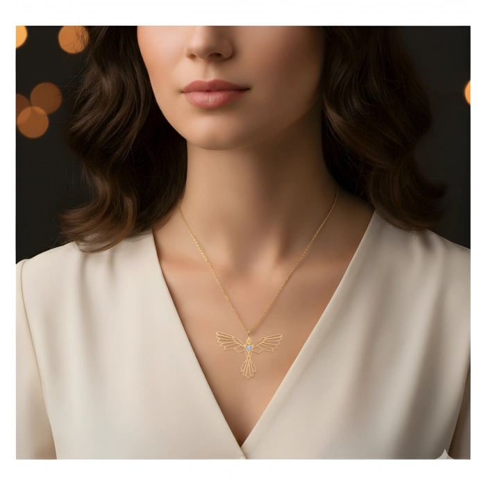 Tasarım Anka Kuşu Gümüş Kolye - Altın