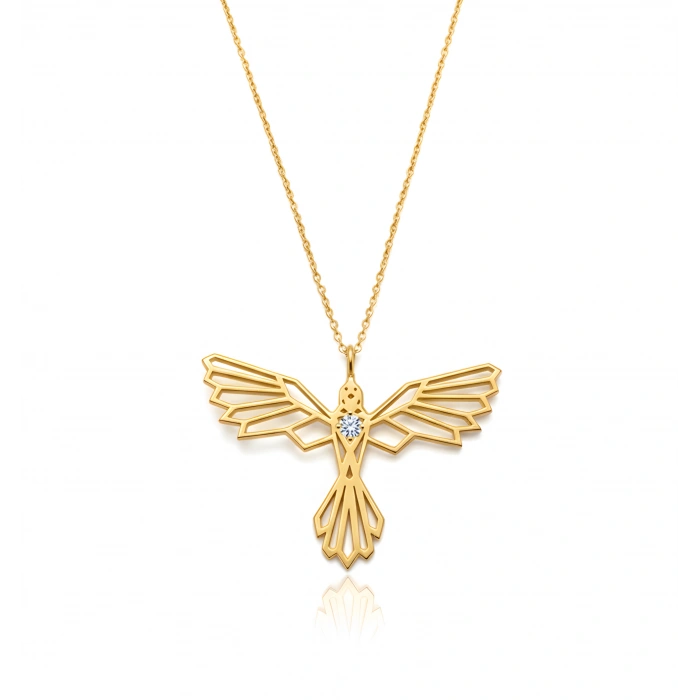 Tasarım Anka Kuşu Gümüş Kolye - Altın