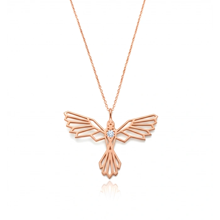 Tasarım Anka Kuşu Gümüş Kolye - Rose