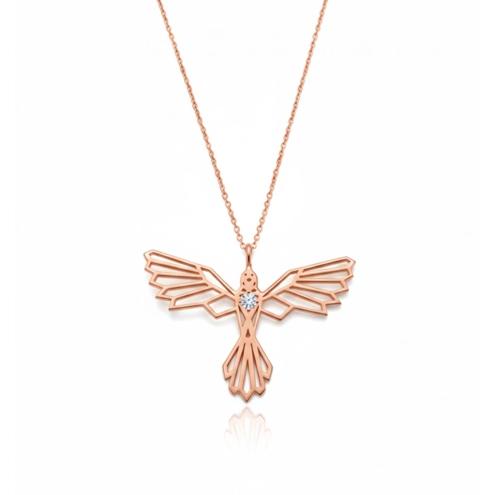 Tasarım Anka Kuşu Gümüş Kolye - Rose