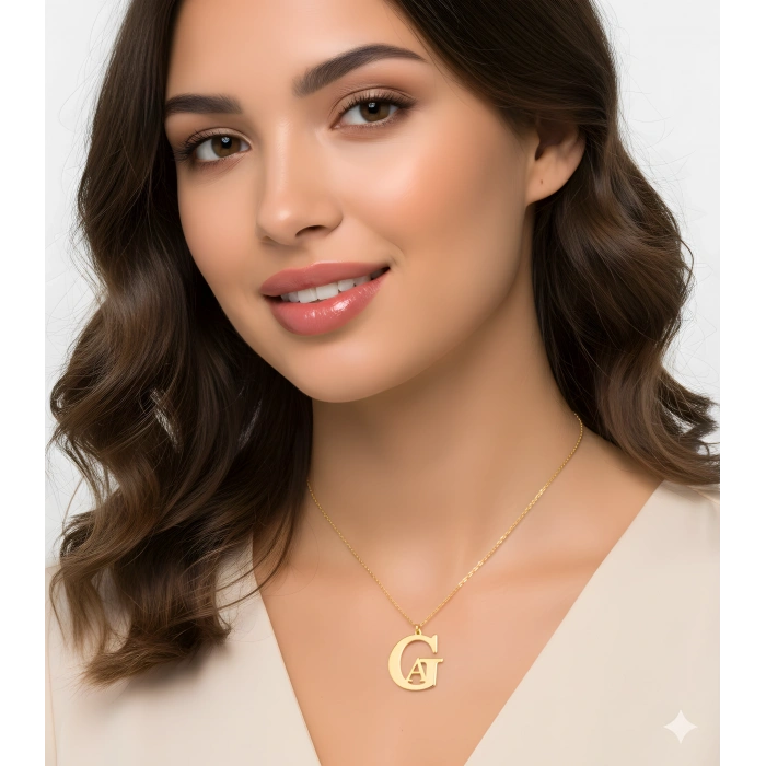 Tasarım İç İçe Harf Gümüş Kolye - Rose