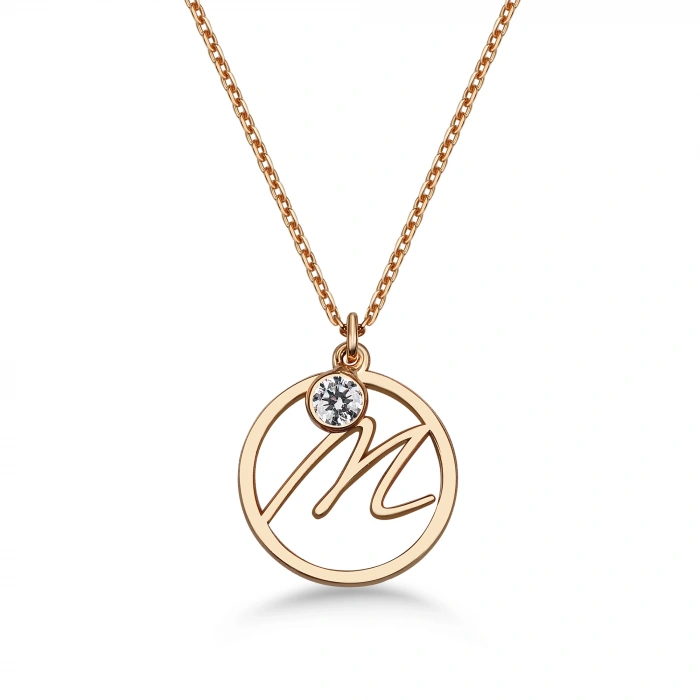 Taşlı Çember Harf Gümüş Kolye