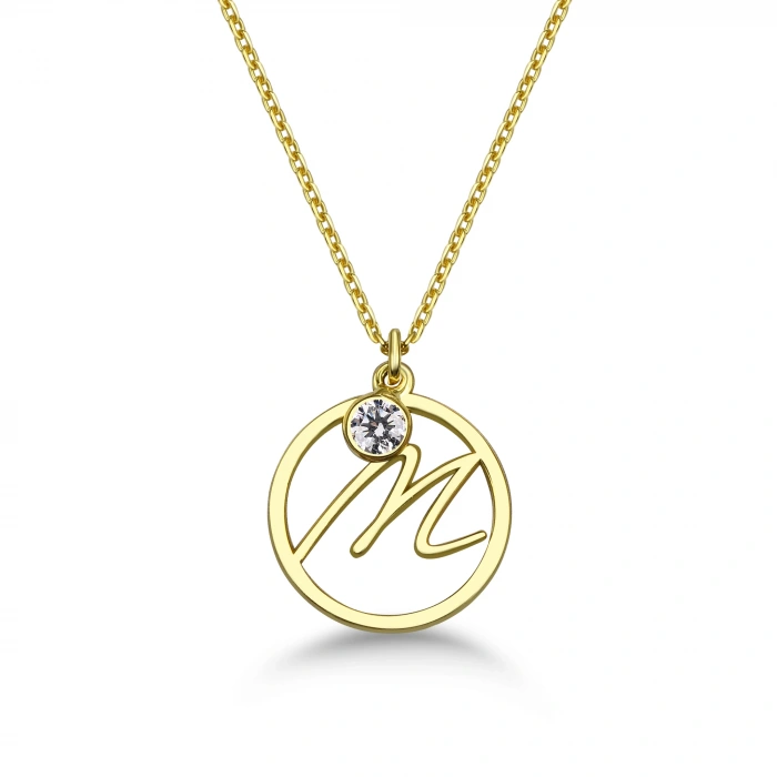 Taşlı Çember Harf Gümüş Kolye