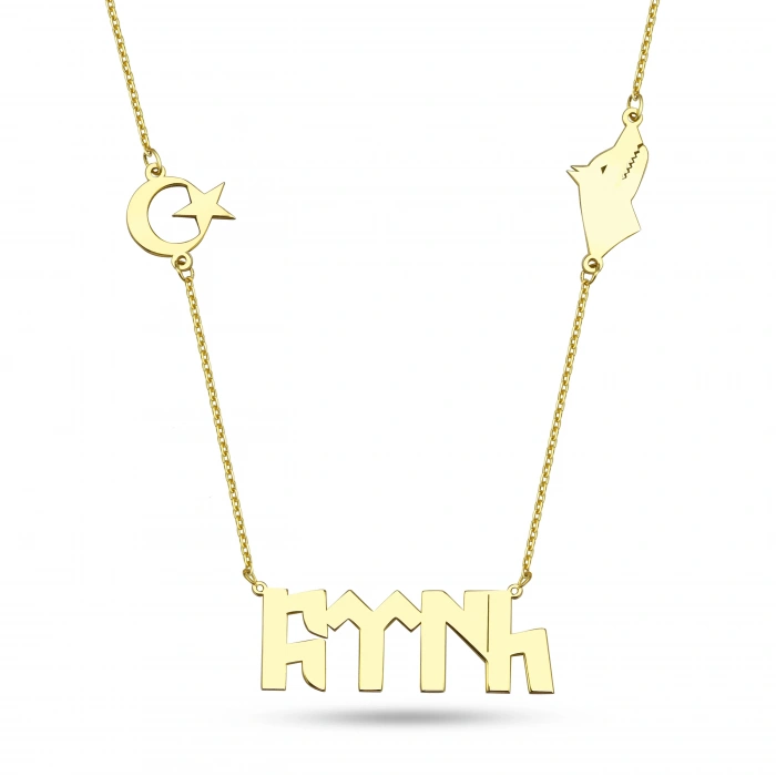 Türk Yazılı Gümüş Kolye - Altın