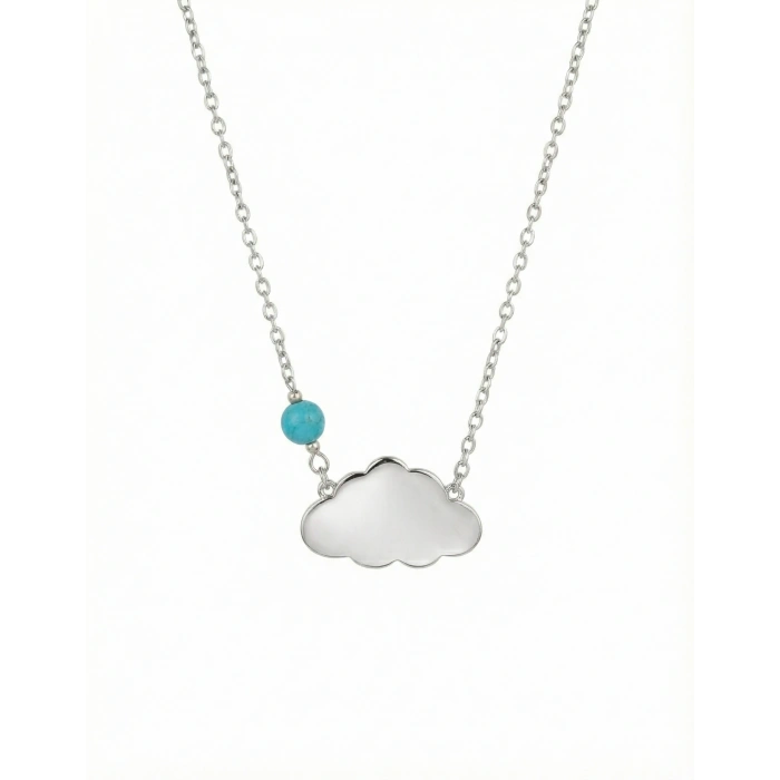 Turkuaz Taşlı Zarif Bulut Gümüş Kolye - Gümüş