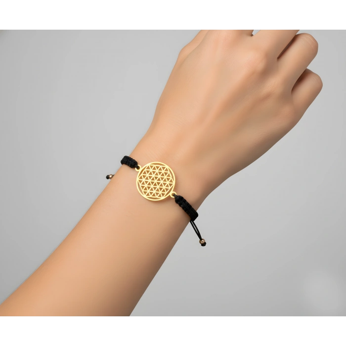 Yaşam Çiçeği Gümüş İpli Bileklik - Altın