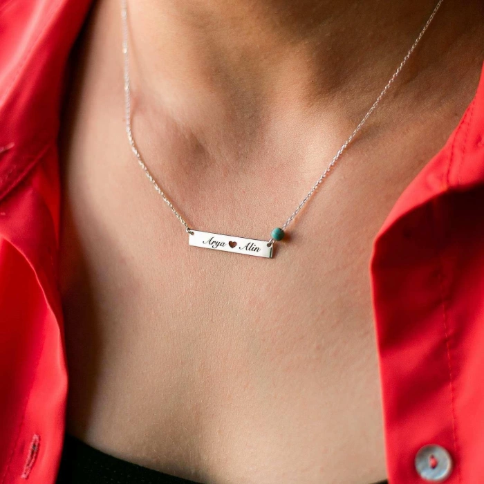 Yatay Çubuk İçi Boş Kalp Kolye - Gümüş