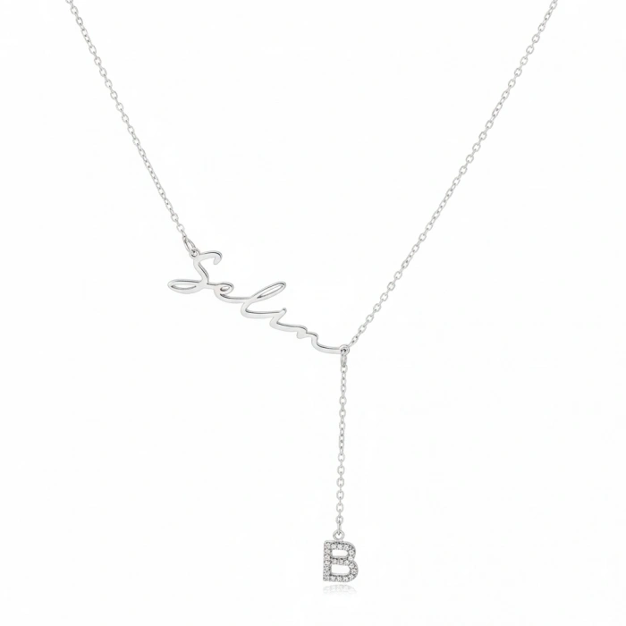 Yeni Taşlı Harf İsimli Gümüş Kolye - Gümüş