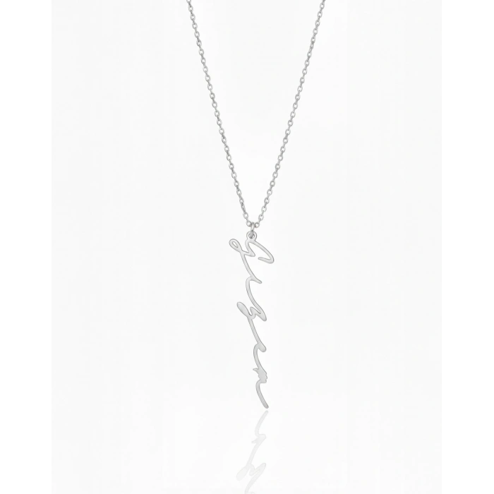 Yeni Trend Dikey Imza 925 Ayar Gümüş Kolye - Gümüş