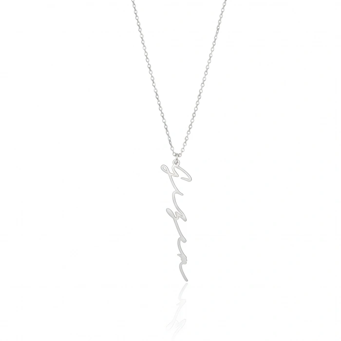 Yeni Trend Dikey Imza 925 Ayar Gümüş Kolye - Gümüş