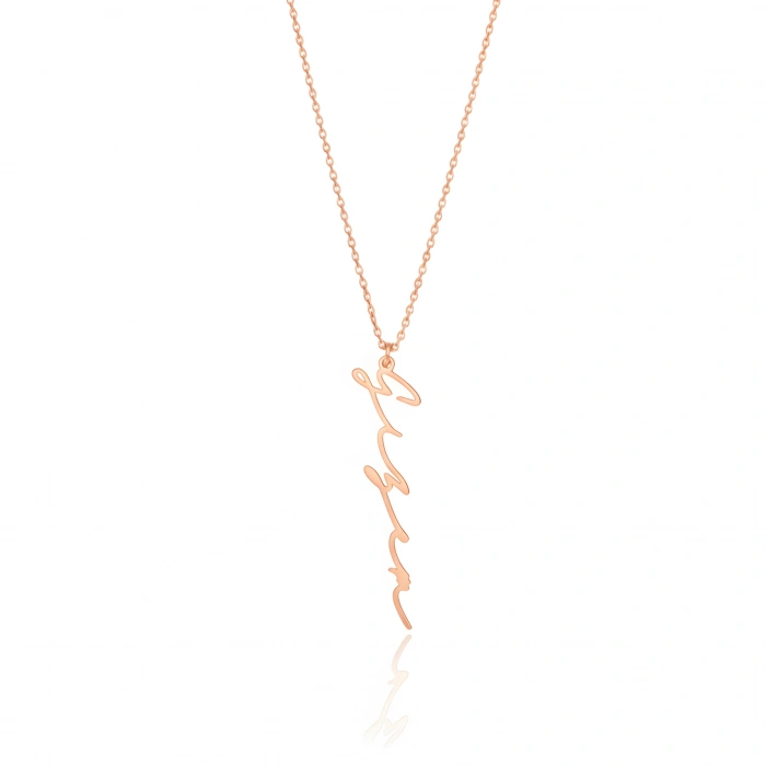 Yeni Trend Dikey Imza 925 Ayar Gümüş Kolye - Rose