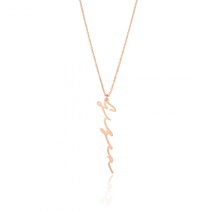 Yeni Trend Dikey Imza 925 Ayar Gümüş Kolye - Rose