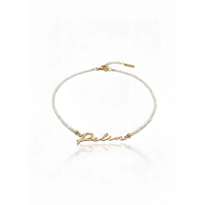 Yeni Trend Yatay İncili İsim Kolye - Rose