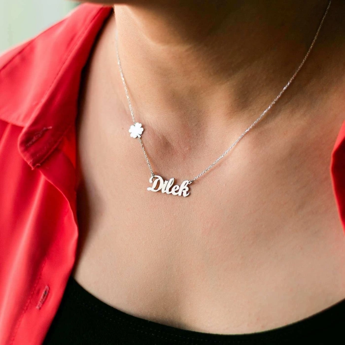 Yoncalı İsim Gümüş Kolye - Gümüş