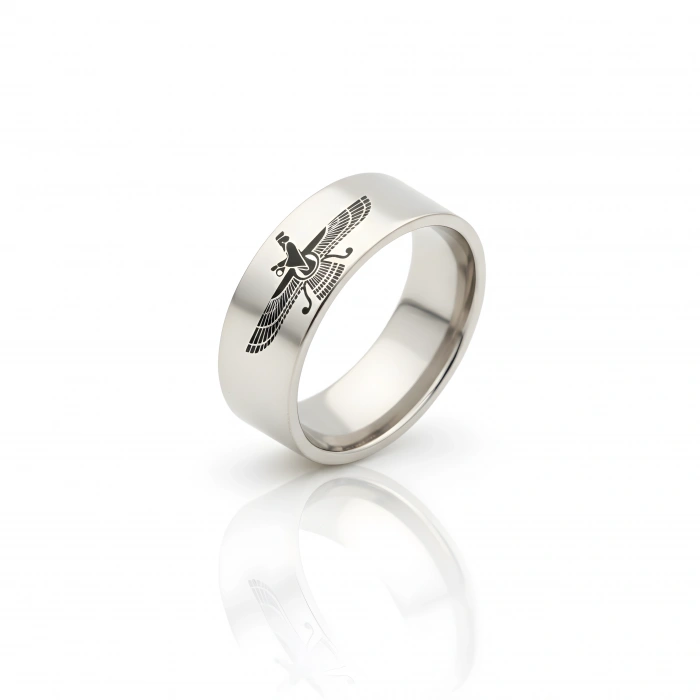 Zerdüşt Kartalı 8 Mm Iç Bombe Gümüş Alyans