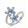 Mikro Taşlı Mavi Kardelen Çiçeği Gümüş Yüzük - Gümüş